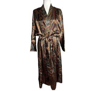 Vintage 90s Victorias Secret Satin Robe Size 16 Paisley Belt Long Kimono Style